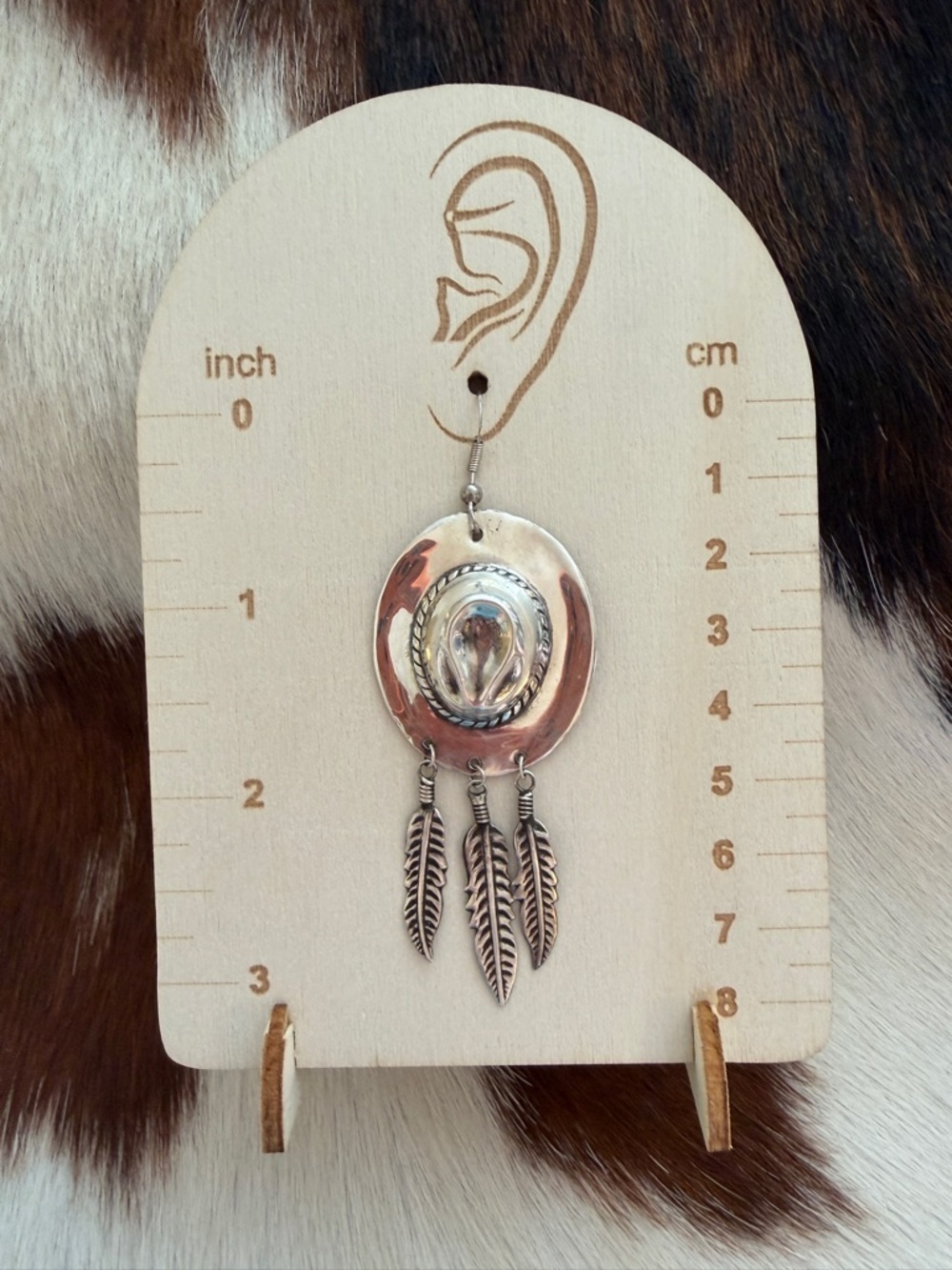 ❤️ Signed “PAJ” Vintage Sterling Silver 9.2G Cowboy Hat w Feather Dangles 3.12”L - Picture 6 of 17